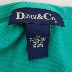 Womens Jacket Shirt Denim & Co Turquoise Blue 3/4 Sleeve Snap 3XL